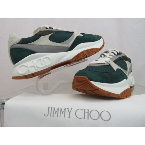 JIMMY CHOO LANDON GREEN GRAY SUEDE BLACK LEATHER PLATFORM SNEAKERS 44 11 - Picture 14 of 15